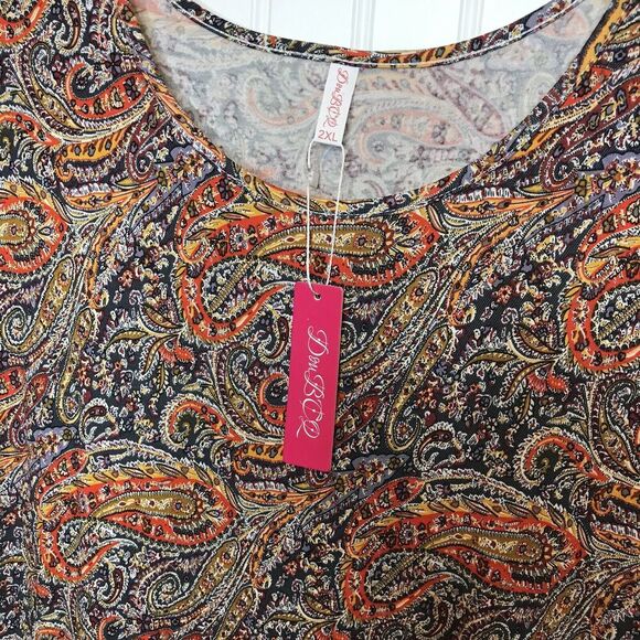 DouBCQ‎ Womens Dress Size 2XL Pleated Flowy Pockets Casual Orange Paisley New - Picture 3 of 10